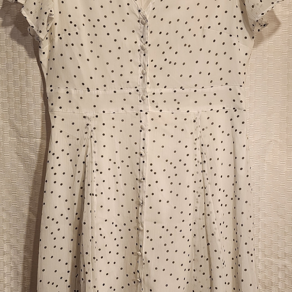 White Polka Dot Mini Dress Button Up Light And Airy Lanacore - Picture 2 of 9